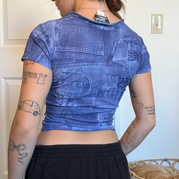SOLD Vintage Mesh Denim Pattern Top - Picture 5 of 6